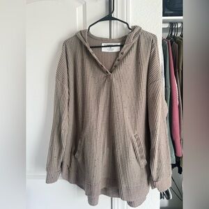 Women's V-Neck Oversized Sweater in Specked Taupe